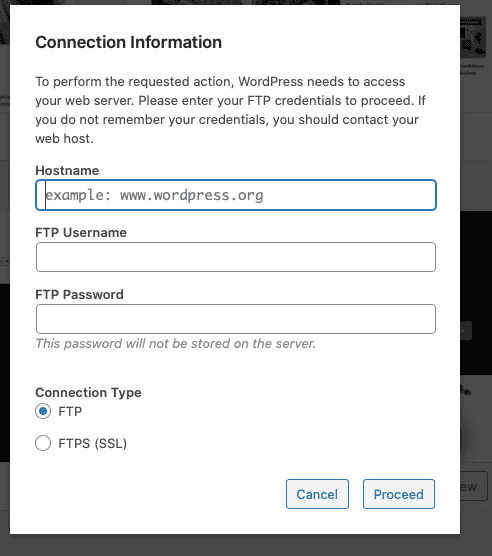 WordPress asking for Connection Information